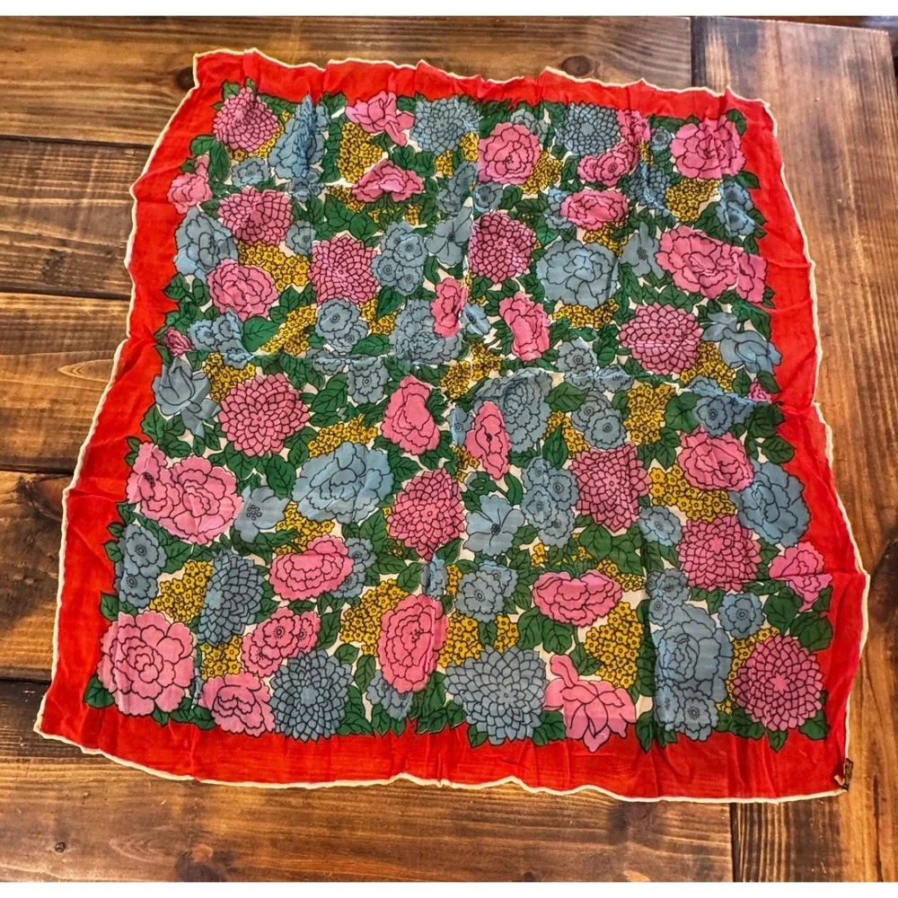 Vintage Another Hit Japan Floral Square Scarf Red Boho Cottagecore 29x30 Wildrag
